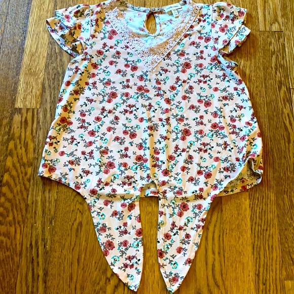 Pink Floral V Neck Shirt - Picture 1 of 7